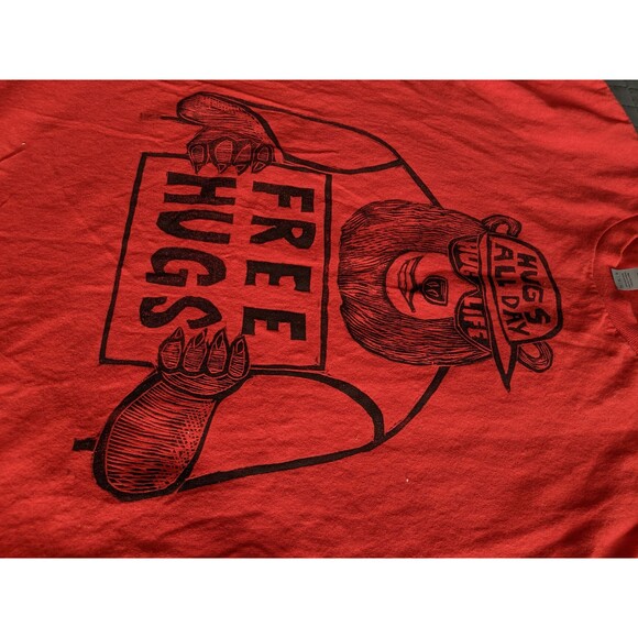 Free Hugs Bear Dad Jokes Woodcut printed tshirt Handmade Handprinted Artwork - Picture 5 of 10